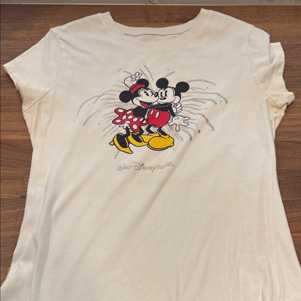 Disney Cream T-Shirt with Mickey and Minnie Design